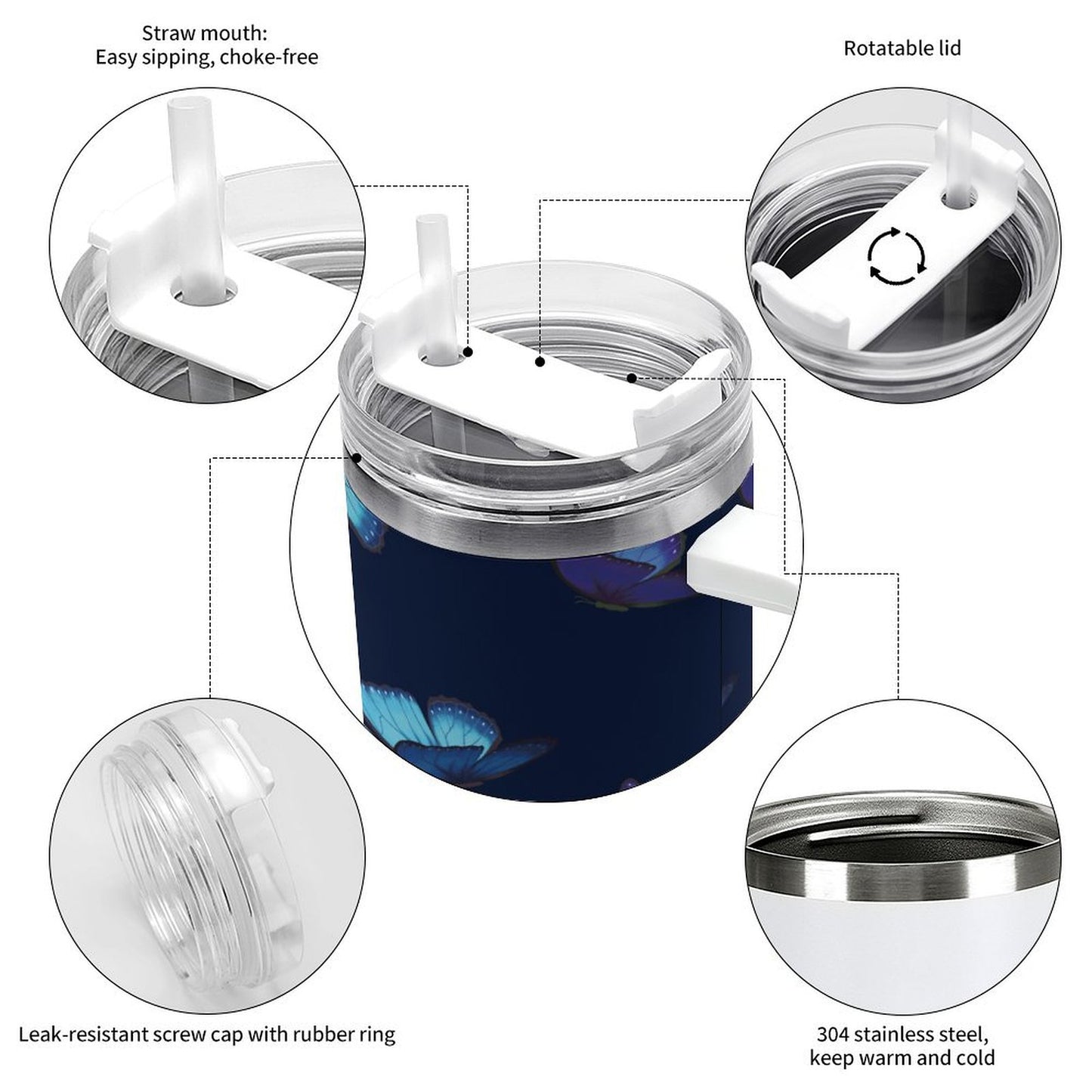 PHDT00505 POD US Local Tumbler 40oz Large Capacity Car Cup Blue Morpho Butterfly