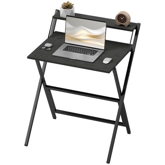 US Local Folding Computer Desk, 27.6 Foldable Desk With Monitor Shelf For Small Space, Home Office, Study, Easy Assembly, Black