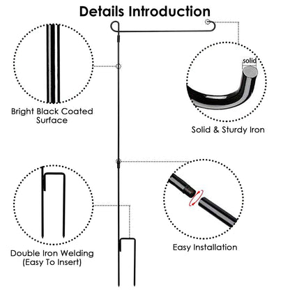 1Pc Garden Flag Stand Flagpole Weatherproof Wrought Iron Coated Yard Flag Holder For Yard Flag Party Banner Fits 11.8x17.7in Flag For Christmas Halloween Outdoor Decoration