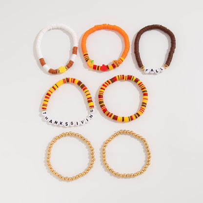 Thanksgiving Maple Leaf Acrylic  Creative Handmade Polymer Clay Beaded Bracelet Suit