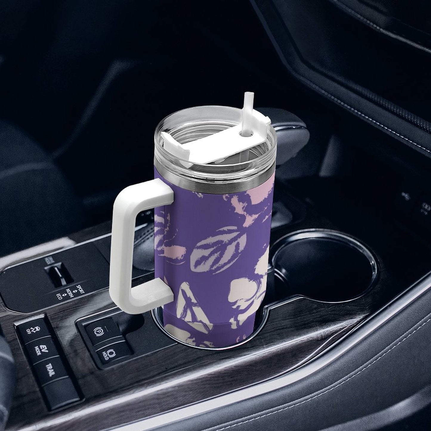 PHDT00216 POD US Local Tumbler 40oz Large Capacity Car Cup Oil Painting Flowers Purple