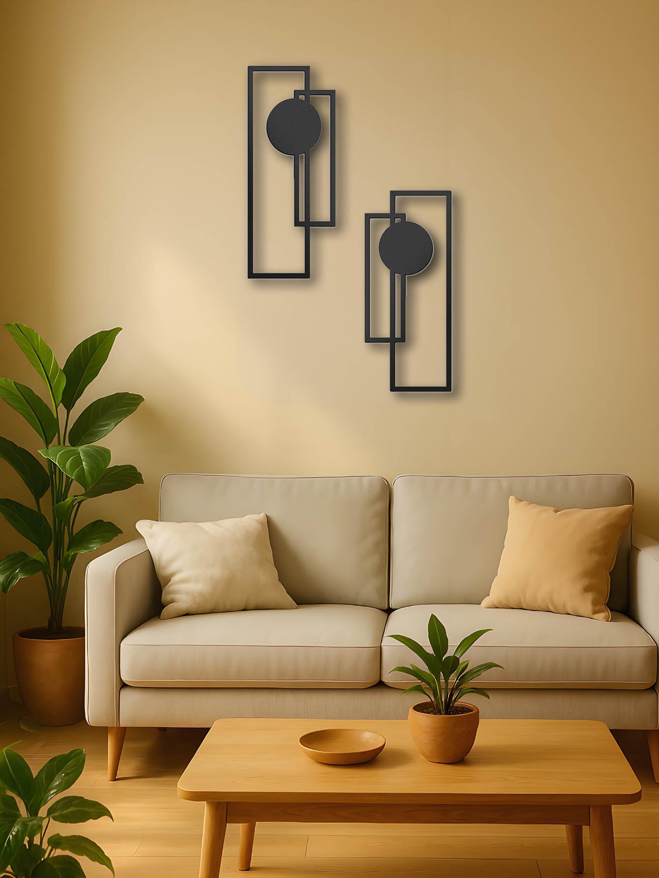 US Local 2Pcs Metal Wall Decoration-Minimalist Abstract Geometric ,Vertical Decor Perfect