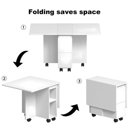 US Local Folding Drop Leaf Dining Table Set For 4 With 4 Chairs, Space Saving Foldable Dining Table With Storage And 6 Wheels, 47.2 Inch D X 23.6 Inch W X 30.3 Inch H, White