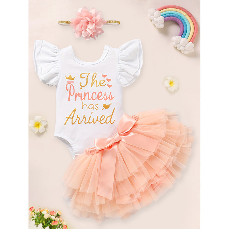 US Local 3PCS Newborn Baby Girl Outfits Infant Letter Print Romper & Tutu Skirt & Headband Coming Home Clothes Set
