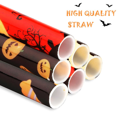US Local 40 Pack Of 9 Inch BPA-Free Halloween Reusable Straws With Colorful Stripe Print Hard Straws For Mason Jars, Mason Glasses, Home Or Party Use, Comes With A Cleaning Brush