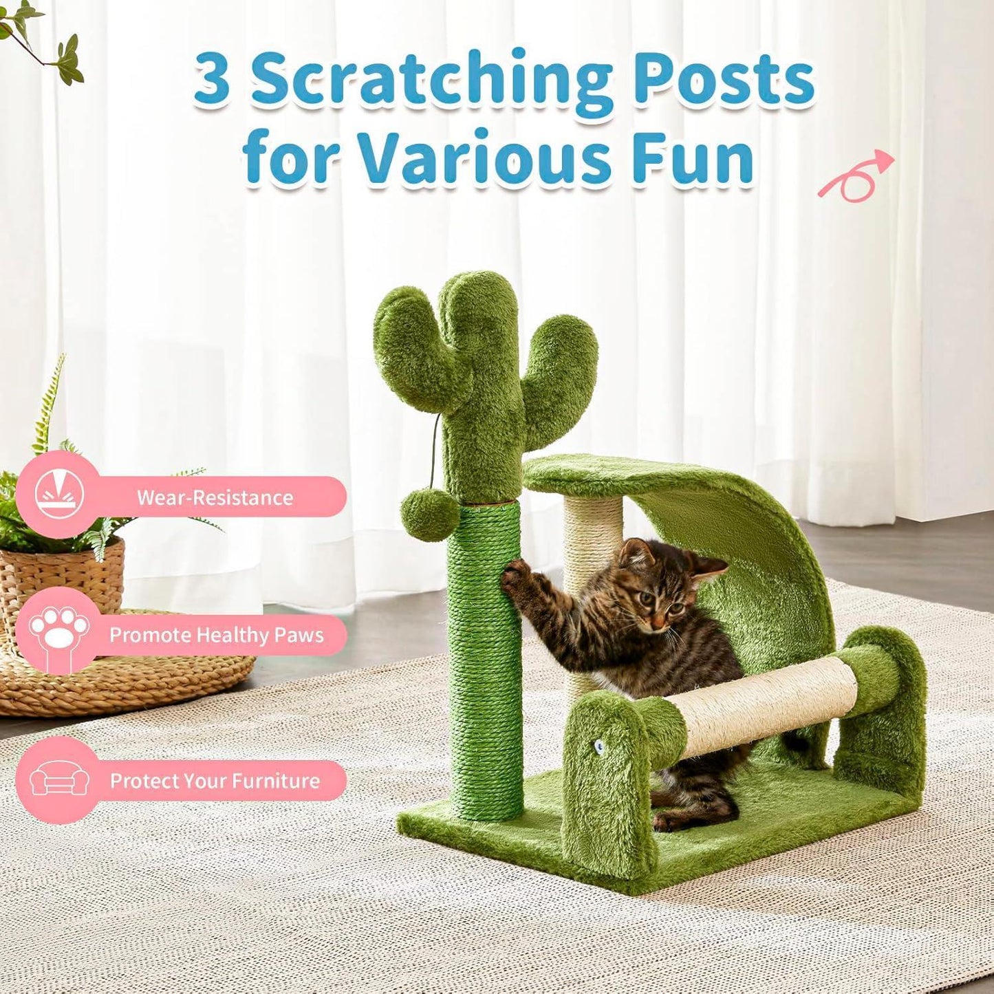 US Local Cactus Shape Natural Sisal Rope Easy To Assemble Green Cat Scratching Post