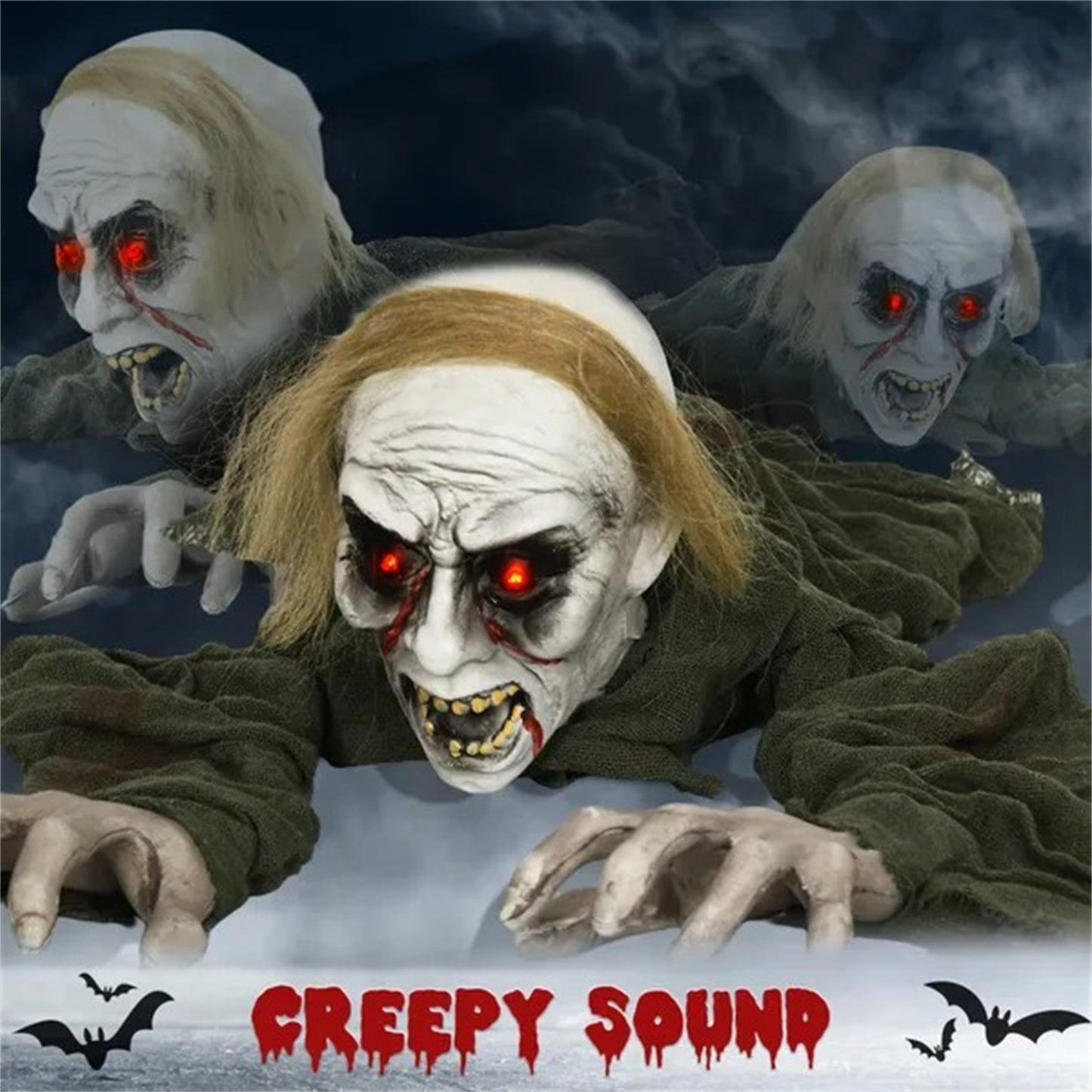 CA Local 66 Outdoor Halloween Decoration Crawling Zombie, Animated Prop Decor With Sound Activated, Light Up Eyes