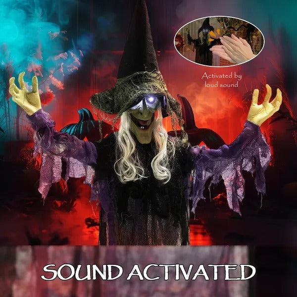 CA Local Life Size Halloween Animated Hanging Witch With Glowing LED Eyes, Scary Halloween Decorations, Battery Operated