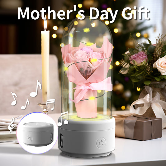USA Local Creative 2 In 1 Bouquet LED Light And Bluetooth-compatible Speaker Mother's Day Gift Rose Luminous Night Light Ornament In Glass Cover