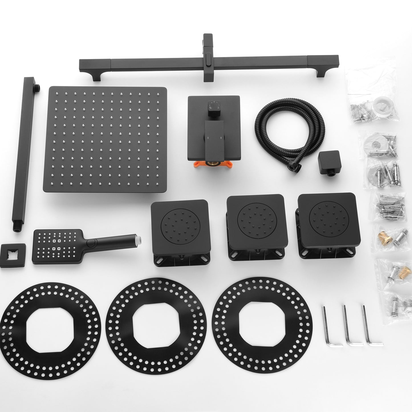 US Local Shower System With Shower Head, Hand-held Shower, Slide Bar, Spray, Shower Arm, Hose, Valve Trim And Lever Handle