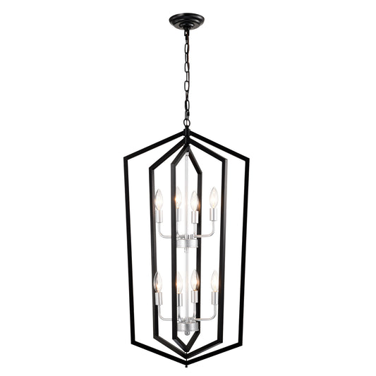 US Local 8-Light Farmhouse Kitchen Chandeliers, Matte Black And Sliver Vintage Rustic Cage Light Fixture Adjustable Height Chandeliers For Dining Room Hallway Foyer Entryway E12 Bulbs Not Included
