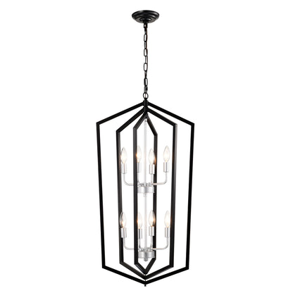 US Local 8-Light Farmhouse Kitchen Chandeliers, Matte Black And Sliver Vintage Rustic Cage Light Fixture Adjustable Height Chandeliers For Dining Room Hallway Foyer Entryway E12 Bulbs Not Included