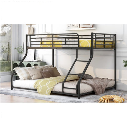 US Local Metal Floor Bunk Bed, Twin XL Over Queen, Black