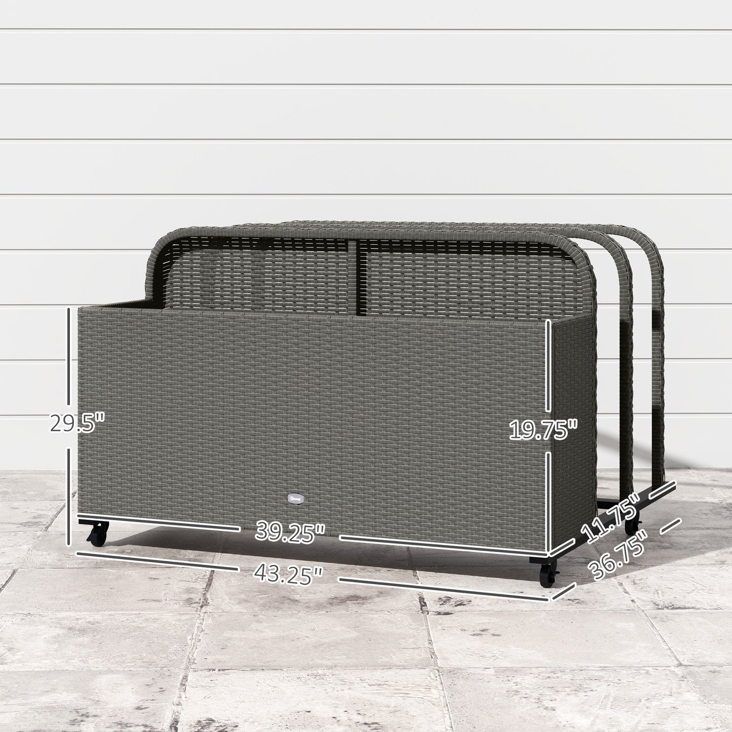 US Local Rattan Pool Float Storage Organizer With Wheels, Mixed Gray