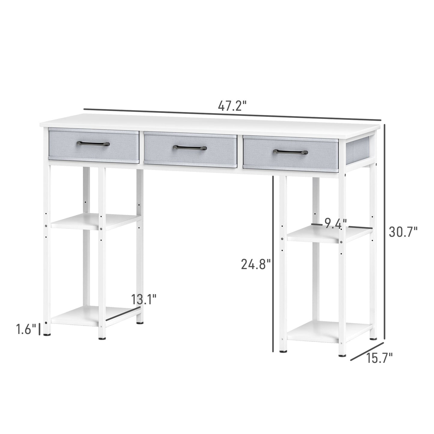 US Local 47 Small Computer Desk, Writing Desk With Fabric Drawers, Home Office Desk With Adjustable Shelves, White