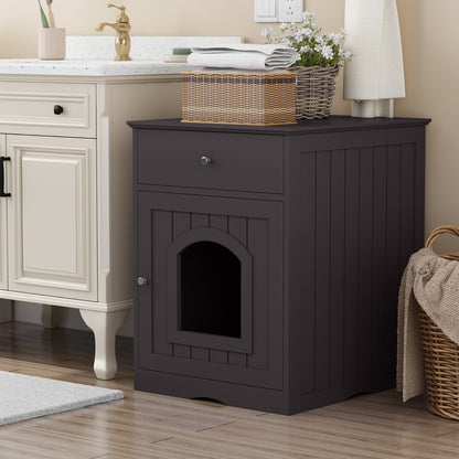 US Local Wooden Pet House Cat Litter Box Enclosure With Drawer & Side Table