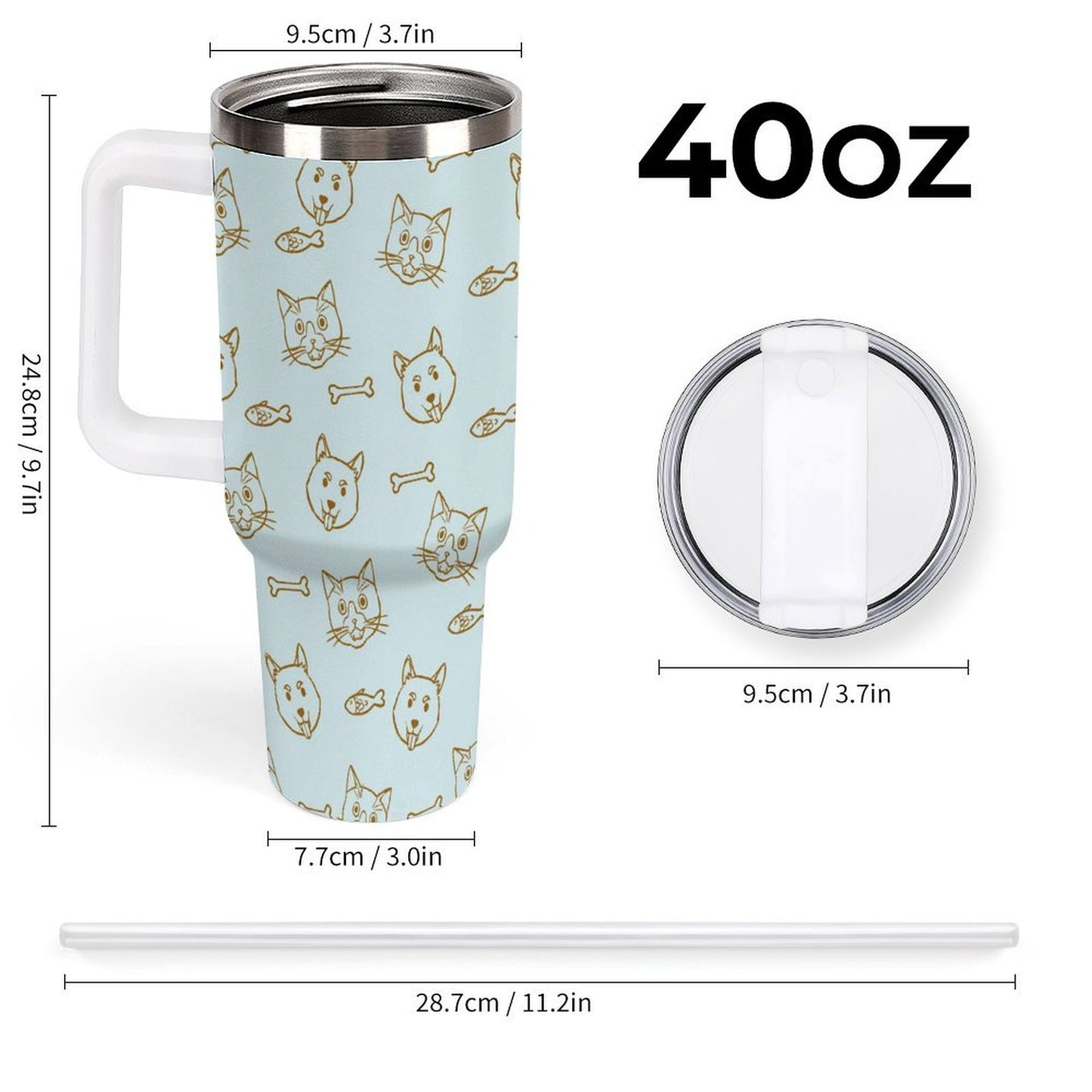 PHDT00262 POD US Local Tumbler 40 oz Large Capacity Car Cup Cat Dog Fish Bones Pets Green