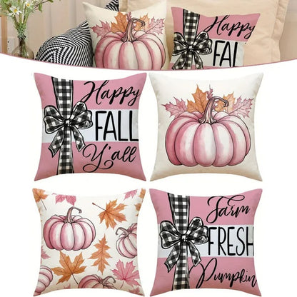 4Pcs Pillow Covers 18x18In Pumpkin Maple Leaf Throw Cushion Cover Happy Fall Pillow Cushion Case For Thanksgiving Sofa Couch Bedroom Home Office Farmhouse Decorations