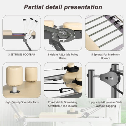 US Local Pilates Reformer Machine For Home Gym Workout, Foldable Pilates Equipment With High Strength Alloy Springs For Beginners, Up To 330lbs