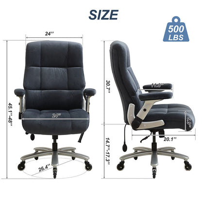 US Local Big And Tall Office Chair 500lbs With Adjustable Lumbar Support, Fabric Executive Computer Chair With 2D Flip-up Armrests, Ergonomic Chair Quiet Rubber Wheels, Extra Wide Seat, Adjustable Headrest