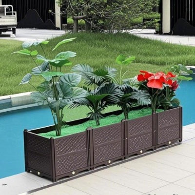 US Local Rectangular Raised Garden Bed Kit Indoor Outdoor Plastic Planter Grow Box For Egetables, Herbs, Flowers Succulents, Coffee Color