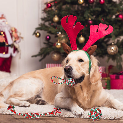 US Local Set Of 5Pcs Christmas Dog Rope Chew Toys Dog Interactive Toys Set For Puppy Small Medium Aggressive Chewers Dogs Training Teething Playing