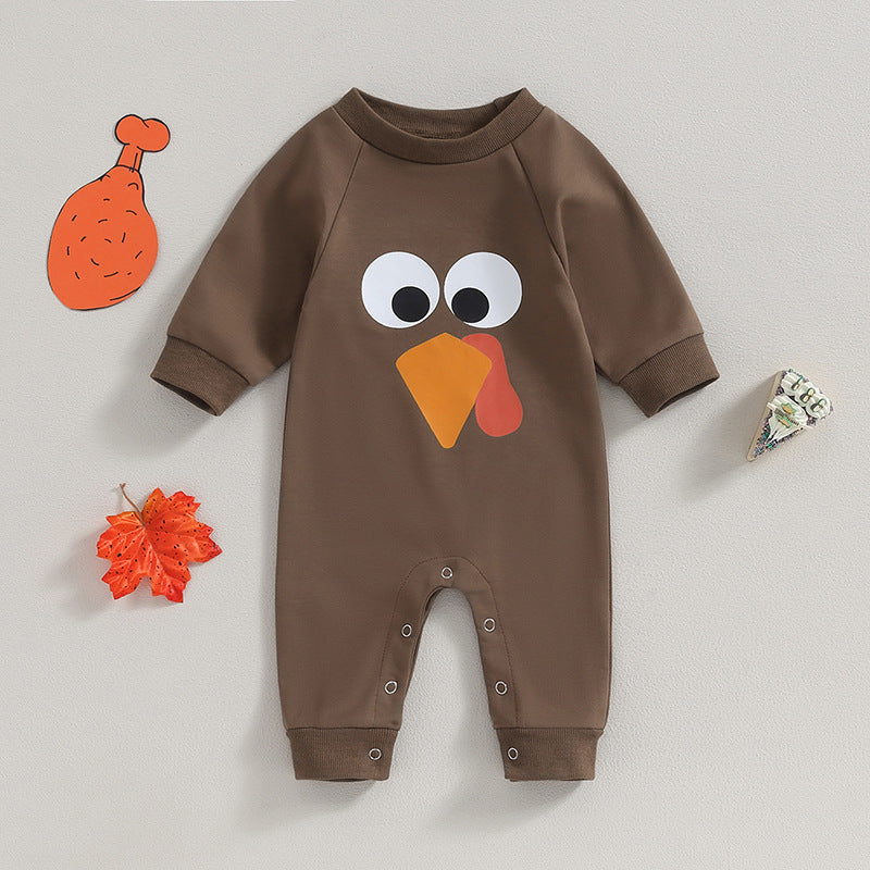 Baby Thanksgiving Boys Girls Cute Jumpsuit Cartoon Printed Long-sleeved Autumn Jumpsuit
