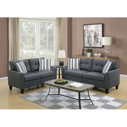 US Local Living Room Furniture 2pc Sofa Set Sofa And Loveseat Charcoal Glossy Polyfiber Plywood Solid Pine