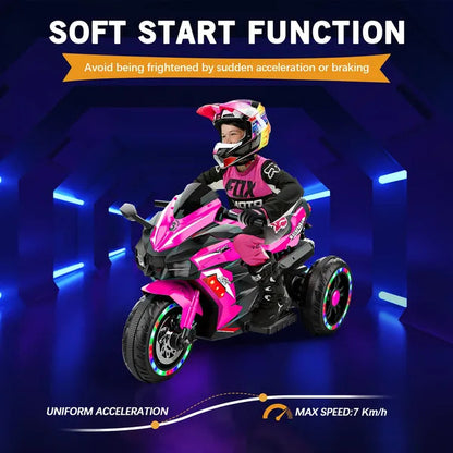US Local Kids Powered Ride-ons Toy, Kids Motorcycle For 3-6 Years, 12V Electric Ride On Motorcycle With Light Wheel & Bluetooth Music-Pink