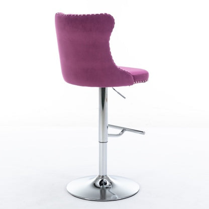 US Local Swivel Velvet Barstools Adjusatble Seat Height From 25-33 Inch Purple,Set Of 2