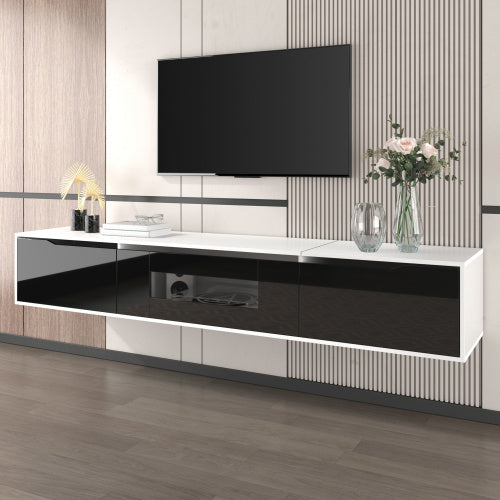 UK Local TV Cabinet, High-gloss TV Cabinet, Matching Colours In White And High-gloss Black, With Colour-changing LED Lights. Only Front Cabinet Door High-gloss