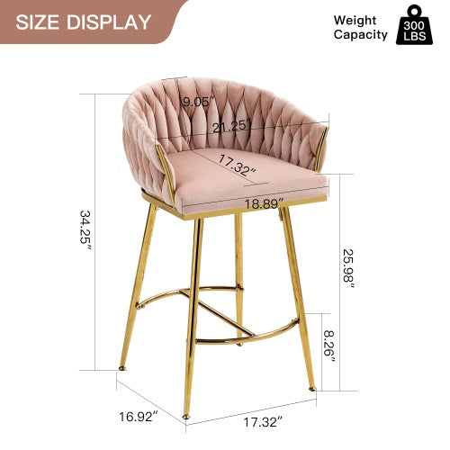 US Local 26 Counter Height Bar Stools Velvet Kitchen Island Counter Bar Stool With Hand- Wave Back,golden Chromed Base And Footrest