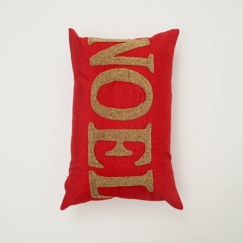 US Local Handmade Red Noel Bead Wooden Pillow