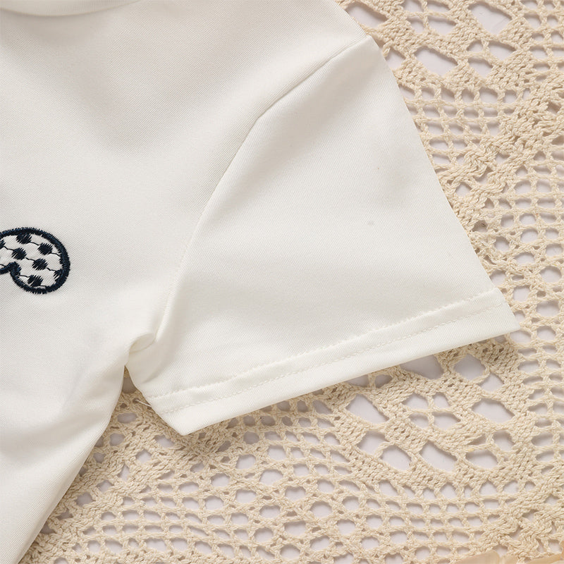 US Local Toddler Casual 2-Piece Set, Bunny & Carrot Embroidered Short Sleeve T-Shirt With Striped Pocket Shorts