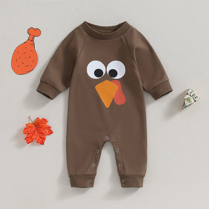 Baby Thanksgiving Boys Girls Cute Jumpsuit Cartoon Printed Long-sleeved Autumn Jumpsuit
