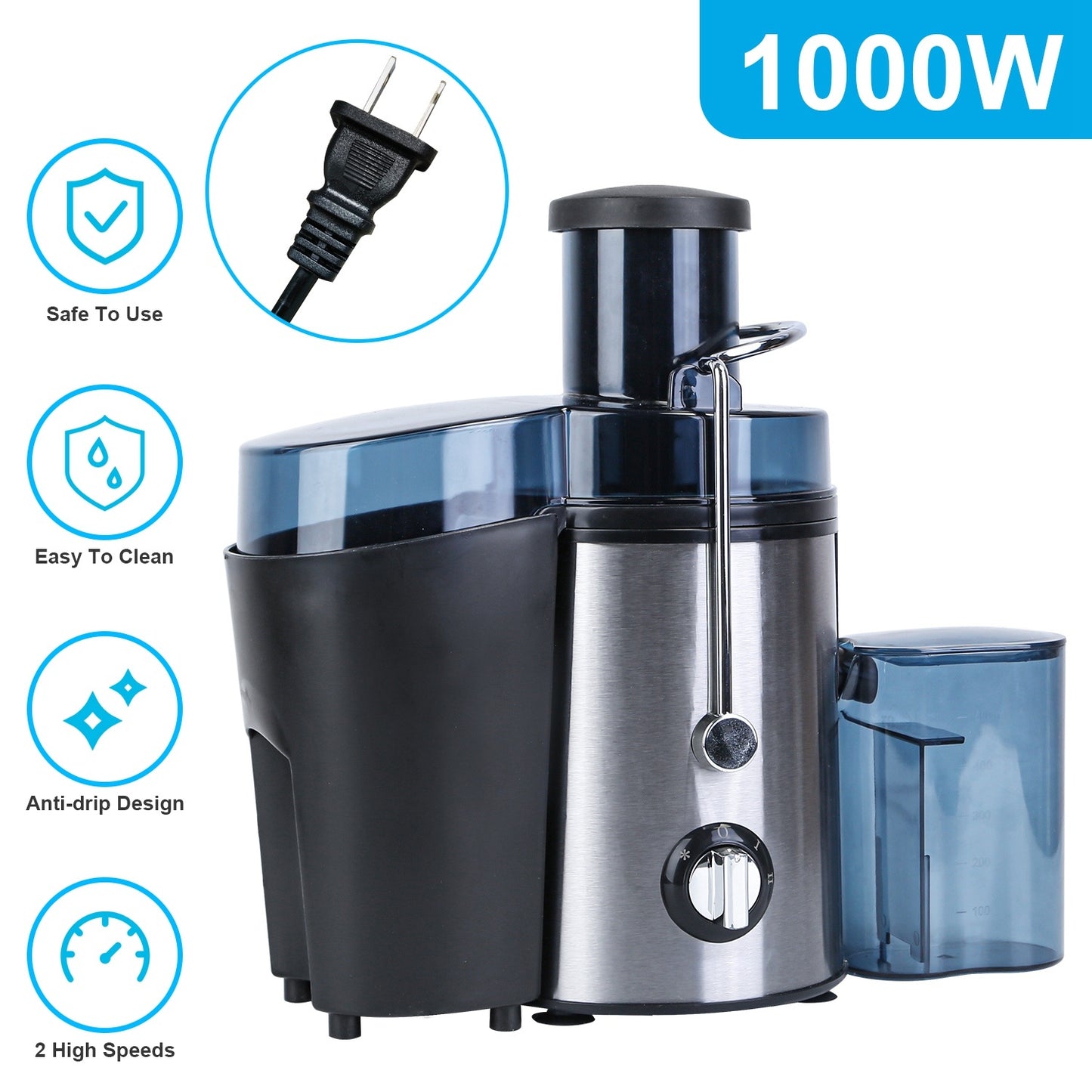 US Local 1Pc Centrifugal Juicer Juice Extractor With 2 Speeds 2.6in Wide Feed Chute 17Oz Juicer Cup 54Oz Pulp Collector Electric Juicer For Fruits Vegetables