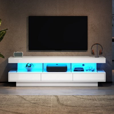 UK Local TV Stand Cabinet High Gloss TV Stand Unit With LED Lights 160CM, 3 Drawers, 3 Open Storage Space, For Bedroom Living Room Home Furniture
