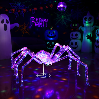 US Local 3ft Prism Spider, Illusion, 340 Purple Copper Wire Light, 4.5V 3.6W Halloween Standing Decoration US Specification