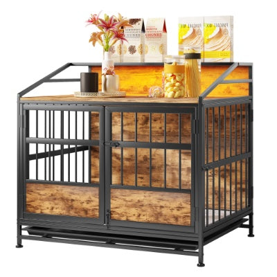 US Local Multi-function Furniture Style Dog Crates With Storage, Dog Crate Furniture Large Wooden Dog Kennel With Double Doors, For Large Medium Dog Indoor, Brown