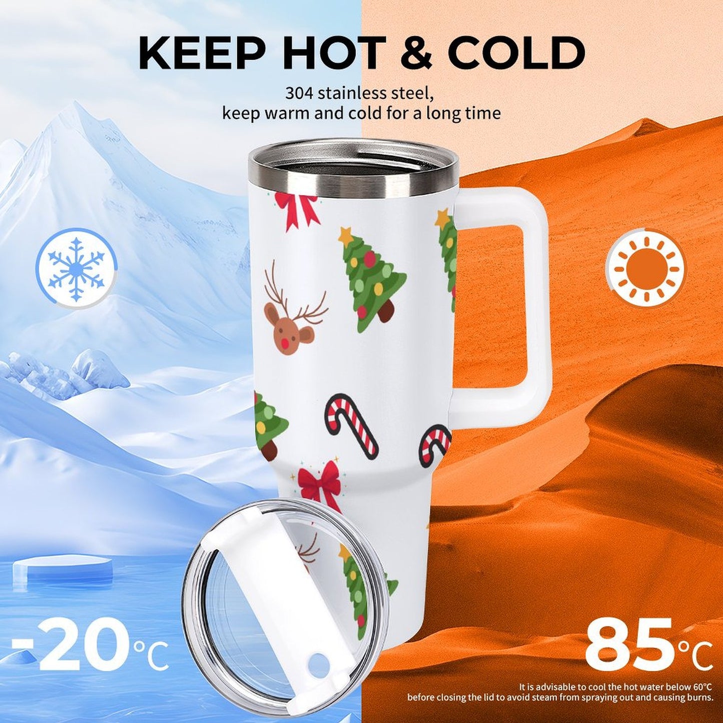 PHDT00087 POD US Local Tumbler 40 oz Large Capacity Car Cup Christmas, Elk, Bow