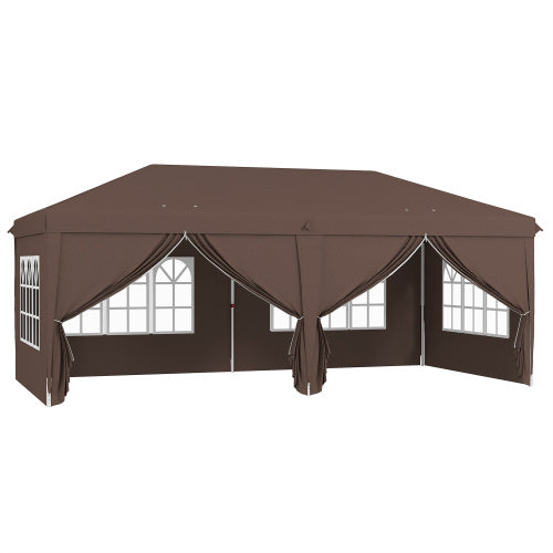 UK Local Outsunny 3 X 6 M Pop Up Gazebo With Sides And Windows, Height Adjustable Wedding Camping Party Tent Canopy Marquee With Storage Bag For Garden, Event, Brown