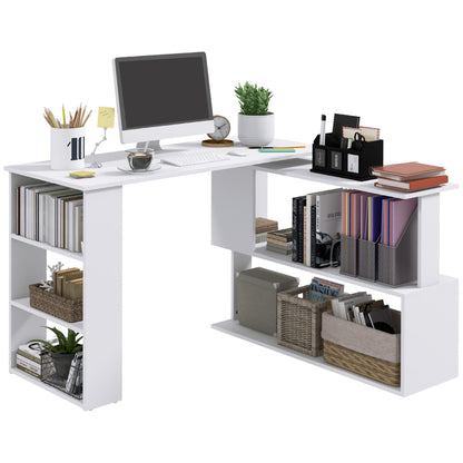 US Local 360 Rotating Home Office Desk L Shaped Corner Computer Desk With Storage Shelves, Writing Table Workstation, White