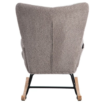 UK Local Rocking Chair, Fabric Relaxing Chair Wingback Accent Chair With Solid Wood Legs, Accent Armchair With Ottoman Single Sofa, Chair With Footstool And Pillow For Home Living Room Bedroom, Multicolour