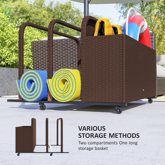 US Local Rattan Pool Float Storage Organizer With Wheels, Brown