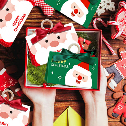 US Local 10 Pack Christmas Candy Boxes With Ribbon And Wooden Ring Merry Cartoon Paper Treat Boxes Christmas Santa Claus Pattern Cookie Goodies Box For Christmas Birthday Wedding Gift Wrapping Holiday Party Su