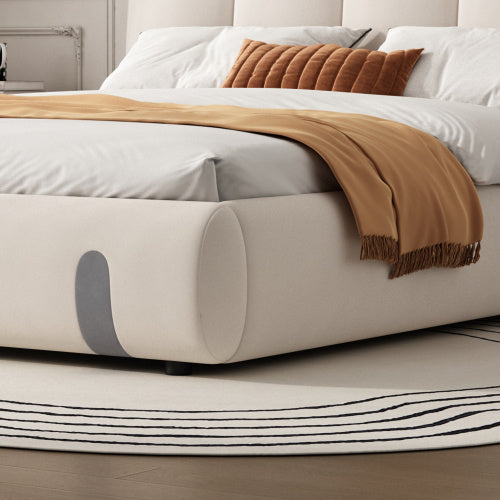 UK Local Upholstered Bed, For Adults And Teenagers, 4ft6 Double Bed 135x190cm, Durable And Sturdy, Soft Headboard, MDF  Velvet  Plywood, White