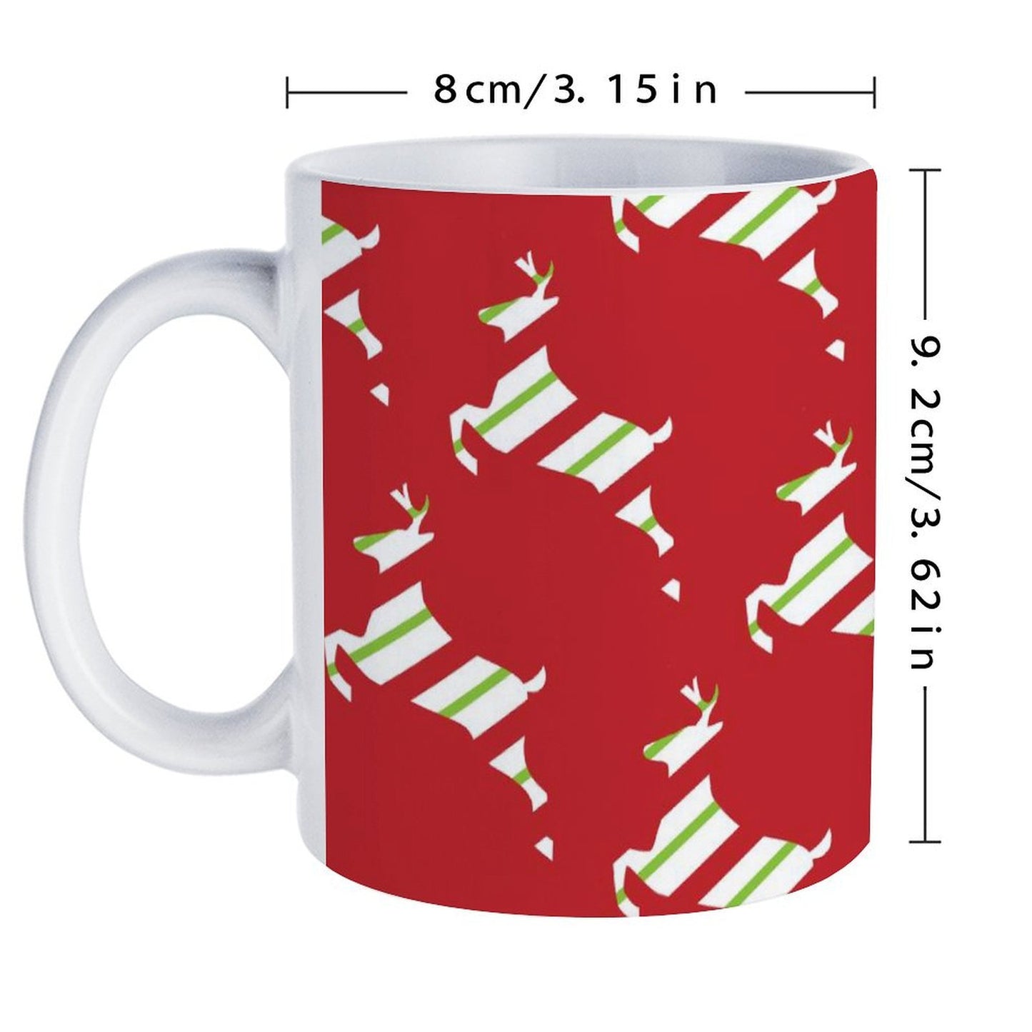 POD US Local White mug with full print, Christmas, Elk, Streamers, Red 0076