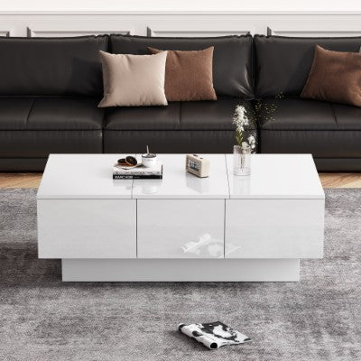 UK Local Coffee Table For Living Room, Modern Side Table Wooden Centre Table, White High Gloss Coffee Tea Tables With 2 Drawers And 2 Big Storage Space For Home Office Furniture