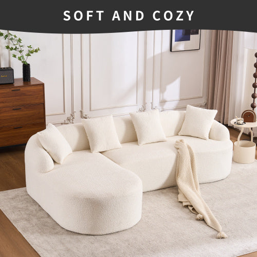 US Local LY-022 GREY COMPRESSION SOFA Combining Chaise Longue With 3-seater, Wood Grain Chenille Fabric, Full Sponge Compression Sofa,combined Sofa With 4 Pillows For Living Home Furniture Apartment