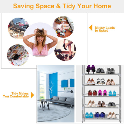 US Local 10 Tiers Shoes Rack Shelves 27 Pairs Shoes Storage Organizer Stand Non-Woven Fabric Detachable Shoes Tower Stackable Shoes Storage Rack For Entryway